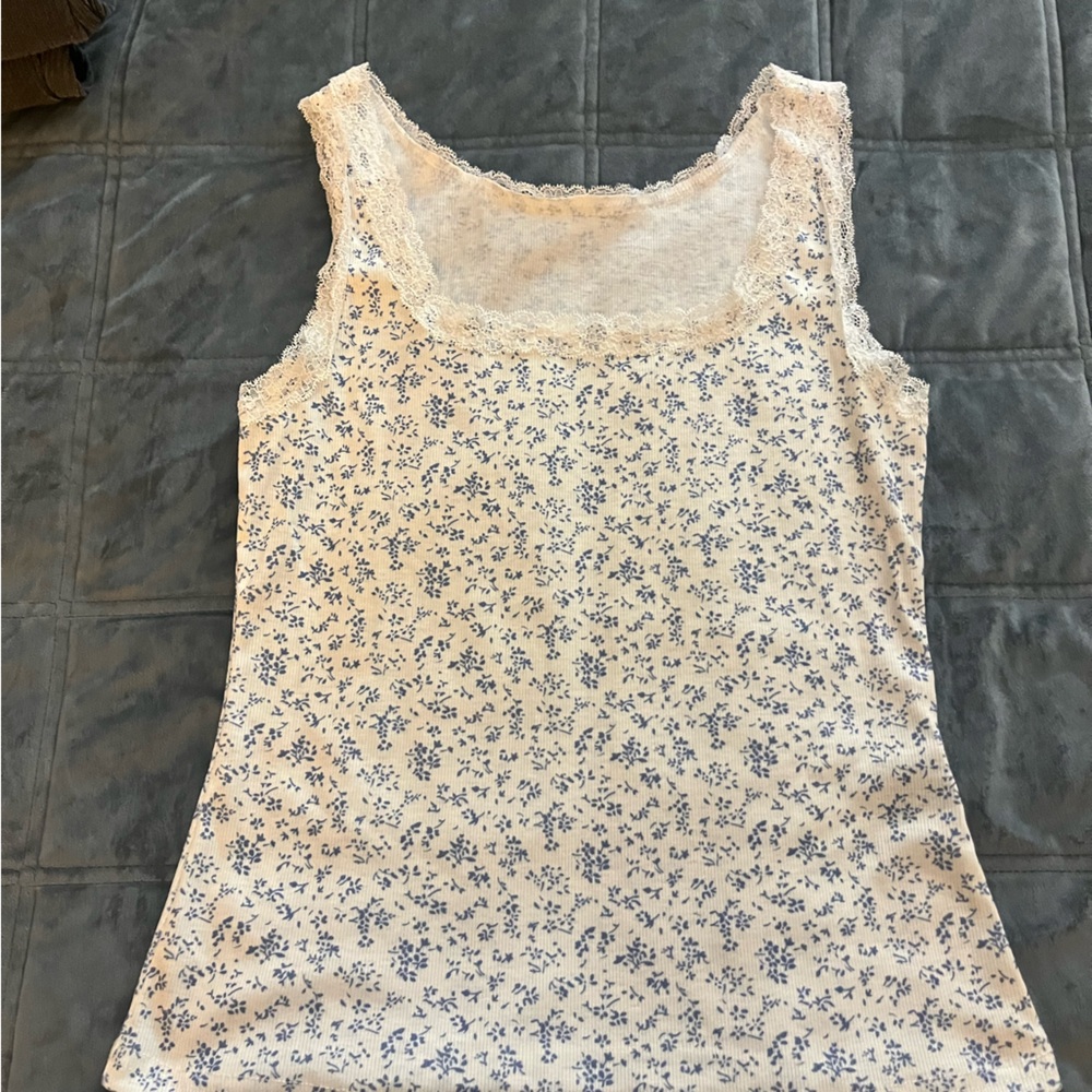 Floral Lace Trim Tank Top